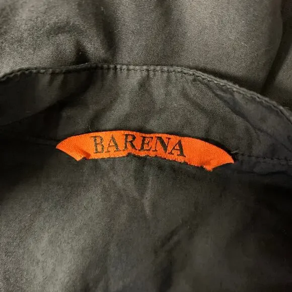 BARENA Size XL Navy Cotton Band Collar Long Sleeve Shirt